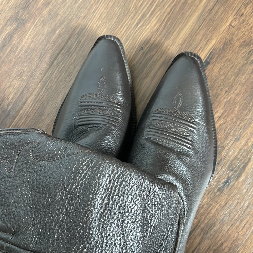 Dark Brown Leather Cowboy Boots - Picture 9 of 9